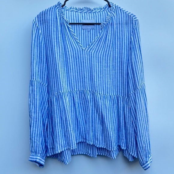 Rails Raylyn Fremont Linen Rayon Blend Blue White Striped Boho Blouse Top Small - Picture 4 of 16